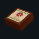 Caja De Regalo Merry Christmas typography Floral wreath con cierv<br><div class="desc">Fondo marrón de bolso de papel con tipografía de Feliz Navidad en rojo y corona floral de Navidades con Navidades ciervos. Rayas verdes decorativas.</div>