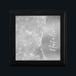 Caja De Regalo Metálico personalizado del Purpurina de plata Glam<br><div class="desc">Personalice fácilmente esta caja de regalo metalizado y glamorosa con motivos purpurinas con su propio nombre personalizado.</div>
