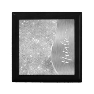 Caja De Regalo Metálico personalizado del Purpurina de plata Glam