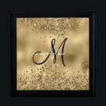 Caja De Regalo Moda Black Gold Purpurinas Monograma Nombre<br><div class="desc">Moda Black Gold Purpurinas Monograma Nombre</div>