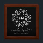 Caja De Regalo Monograma blanco negro<br><div class="desc">Caja de regalo de joyas blancas negras con nombre Monograma y diseño elegante para añadir iniciales. Utilice personalizar esta plantilla para cambiar el texto.</div>