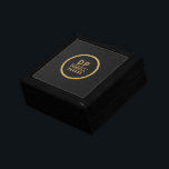 Caja De Regalo Monograma de oro de cuero negro vintage<br><div class="desc">La imagen de textura de cuero vintage negro personalizado tonos dorados monograma y nombre. Diseño minimalista.</div>
