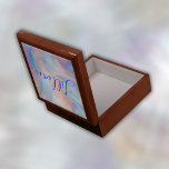 Caja De Regalo Monograma en azul sobre la Madre de la Perla |<br><div class="desc">Una hermosa caja de Keepsake con nombres de monograma en azul sobre fondo de madre de perla.</div>