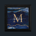 Caja De Regalo Monograma Purpurina Geode de la Agate Blue Gold de<br><div class="desc">Purpurina dorado azul de la Marina Glam moderno Agate Geode Gemstone Elegante Monograma femenino Nombre de script de regalo Cajas de regalo</div>