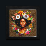 Caja De Regalo Mujer afroamericana con corona floral<br><div class="desc">Hermosa mujer afroamericana adornada con impresionantes flores</div>