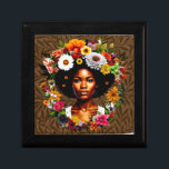 Caja De Regalo Mujer afroamericana con corona floral<br><div class="desc">Hermosa mujer afroamericana adornada con impresionantes flores</div>