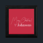 Caja De Regalo Navidades Feliz Navidad Rojo moderno<br><div class="desc">Este es un diseño navideño moderno. Está en rojo y blanco festivo y tiene el mensaje "¡Feliz Navidad! de los Johnsons". Ideal para la entrega de regalos de sus Navidades, y ideal para su celebración fiestas keepsakes o favores esta temporada festiva. Para personalizar, simplemente agregue su nombre en el cuadro...</div>