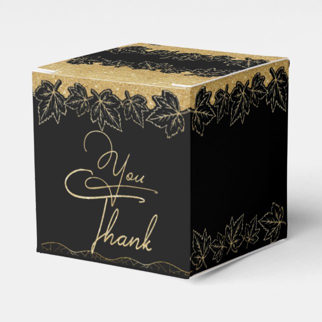 Caja de regalo negra linda  con agradecimiento (Costado Anverso)