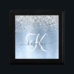 Caja De Regalo Nombre del monograma del Purpurina plateado Metali<br><div class="desc">Personaliza fácilmente este diseño de caja de regalo de moda de moda con purpurina brillante de plata bonito sobre fondo metálico cepillado azul.</div>