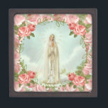 Caja De Regalo Nuestra señora de la joyería santa de los rosas<br><div class="desc">Ésta es una imagen tradicional hermosa del vintage de nuestra señora de Fátima,  nuestra señora del rosario con los rosas rosados.</div>