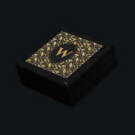 Caja De Regalo Patrón elegante de hojas de oro negro de lujo<br><div class="desc">Dale a tu ser querido un toque de clase con este elegante diseño de hojas de oro y monograma negro. Este producto presenta un patrón de hojas de oro de bonito con un toque vintage. Personalice con la letra monograma que elija. Es una caja de regalo perfecta para poner tus...</div>