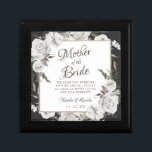 Caja De Regalo Personalizada la Madre Coreana de la Novia<br><div class="desc">Rosas y Flores Vintage de Flores Blancas y Oro Rosa. Un estilo clásico vintage y elegante, con muchas hojas y follaje gris, marfil blanco, oro Rosa, rosa sucio, verde pálido y gris. Con elementos florales pintados a mano, fuentes clásicas vintage de guiones, y elegante marco cuadrado geométrico Rosa Purpurina oro...</div>