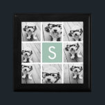 Caja De Regalo Personalizado de collage de fotos Monograma Mint V<br><div class="desc">Puedes usar fotos de Instagram para este diseño. Utiliza 8 fotos cuadradas para crear un regalo único y personal. O puedes mantener al cachorro hipster y hacer un keepsake de moda. Si necesita ajustar las imágenes,  haga clic en la herramienta personalizar para realizar cambios.</div>