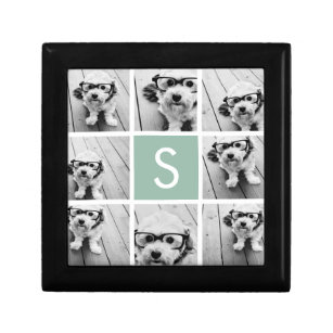 Caja De Regalo Personalizado de collage de fotos Monograma Mint V