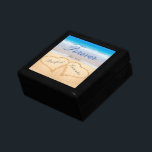 Caja De Regalo Personalizado para siempre | Corazones en Boda de<br><div class="desc">Boda,  nuestro primer El día de San Valentín/año,  me quedo con el aniversario sólo por mantener...  Juntos. Blue Ocean Beach,  Couple's Names in Hearts in Sand.</div>