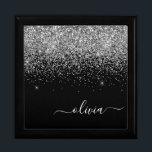 Caja De Regalo Purpurina negro plateado Script Monograma Nombre d<br><div class="desc">Guión Purpurina de espuma negro y plateado Monograma Nombre joyería Keepsake Box. Esto hace que la graduación perfecta, el cumpleaños, el boda, la ducha de novia, el aniversario, la ducha de bebé o la fiesta de soltera sea un regalo para alguien que ama el lujo glam y los estilos de...</div>