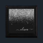 Caja De Regalo Purpurina negro plateado Script Monograma Nombre d<br><div class="desc">Purpurina de espuma plateada y negra Script Monograma Nombre Joyería Keepsake Box. Esto hace que la graduación perfecta, el cumpleaños, el boda, la ducha de novia, el aniversario, la ducha de bebé o la fiesta de soltera sea un regalo para alguien que ama el lujo glam y los estilos de...</div>