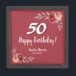 Caja De Regalo Rosa de color rojo Floral 50 Birthday Gift Box<br><div class="desc">Rosa de color rojo Floral 50 cumpleaños caja de regalo. Rosas acuarelas en colores rojo y naranja. Añadir nombre y fecha de celebración. Puede cambiar el número de edad.</div>