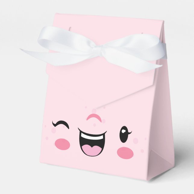 Caja de regalo rosa de Winking Kawaii Face (Front Side)