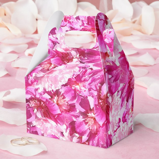 Caja de regalo rosada de la flor de los Peonies (Boda)