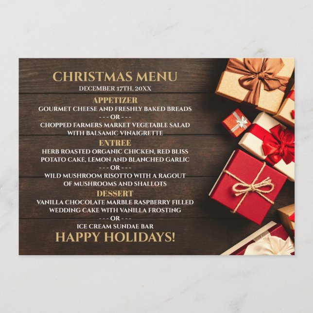 Caja de Regalo Rústica, Menú Navidades (Anverso)