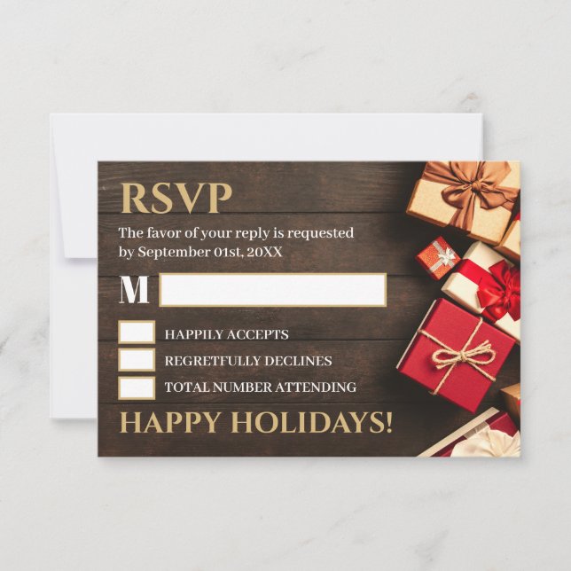 Caja de regalo rústica, RSVP fiesta de Navidad (Anverso)
