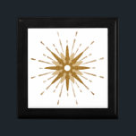 Caja De Regalo Starburst de oro moderno de mediados del siglo<br><div class="desc">Caja de regalos de inspiración moderna de mediados del siglo XX con estreno de oro retro vintage que sirve como punto focal, complementada con elementos modernos de diseño de starburst. Diseño sencillo y limpio de starburst en una paleta de colores dorados y blancos. Un diseño de una colección de coordinación....</div>