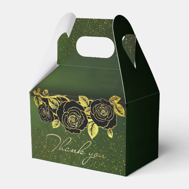 Caja de regalo verde con flores doradas (Front Side)