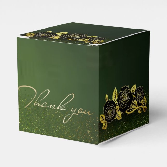 Caja de regalo verde con flores doradas (Costado Anverso)