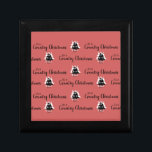 Caja De Regalo Vintage Country Christmas Trees Red<br><div class="desc">Vintage Country Christmas Trees Red Gift Box. Fondo rojo claro. En negro con sombras blancas: árboles de Navidad en ollas con velas de antaño. Las palabras "Es un país Navidad" en negro y dos tipos de tipografía.</div>