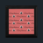 Caja De Regalo Vintage Country Christmas Trees Red<br><div class="desc">Vintage Country Christmas Trees Red Gift Box. Fondo rojo claro. En negro con sombras blancas: árboles de Navidad en ollas con velas de antaño. Las palabras "Es un país Navidad" en negro y dos tipos de tipografía.</div>