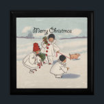 Caja De Regalo Vintage Merry Christmas Snow Children<br><div class="desc">¡Qué gran carta de Navidades! De una tarjeta de Navidades de 1916,  que muestra a niños nevados caminando con su cerdito en la nieve. ¡Festividad y gracia!</div>