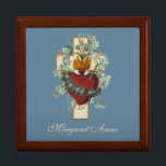 Caja De Regalo Virgen cruzada María Inmaculado Corazón Religioso<br><div class="desc">Con un hermoso personalizado diseñado imagen católica tradicional del Corazón de la Inmaculada y Tristemente Virgen María sobre una cruz con flores azules olvidadas-me-no.</div>