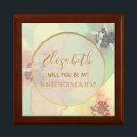 Caja De Regalo Watercolor Floral Bridesmaid Propuesta Box<br><div class="desc">Caja de propuestas sencilla,  moderna,  elegante,  botánica de menta verde de la dama de honor con flores color de agua rosa rubor.</div>
