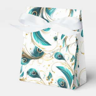 Caja de regalos para fiestas con plumas de pavo re