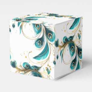 Caja de regalos para fiestas con plumas de pavo re