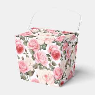 Caja de regalos para fiestas con rosas rosadas