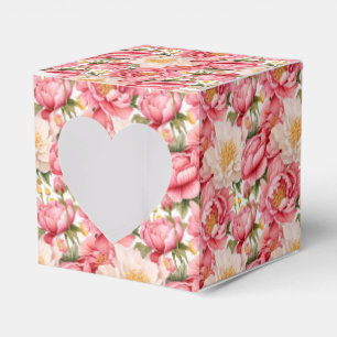 Caja de regalos para fiestas de peonías rosadas