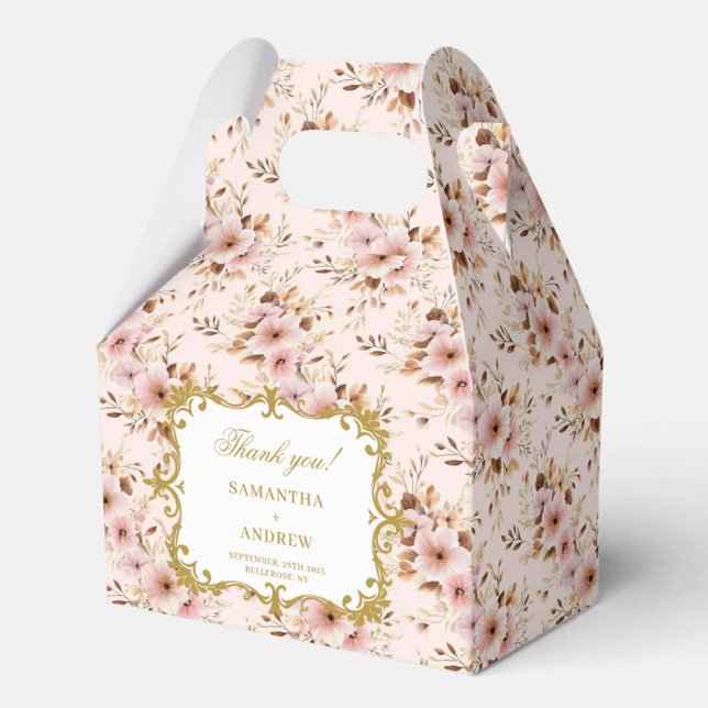 Caja de Rubor Gold Boho para invitados (Unique Blush Gold Boho Wedding Favor Box for Guest)