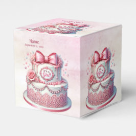 Caja decorativa de favoritas de torta rosada