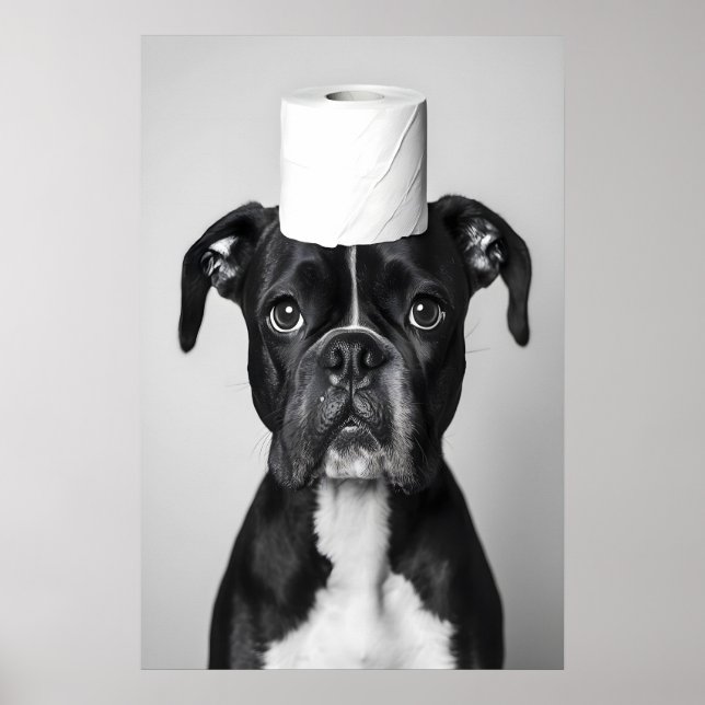 Caja divertida de perro Boxer Impresión de baño, R (Frente)