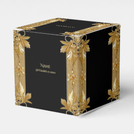 Caja dorada de Favor Floral Ornate Negro