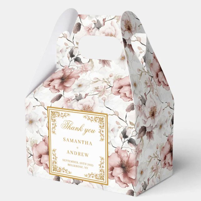 Caja fuerte polvorienta rosa dorada floral caja de (Classic dusty pink gold floral wedding favor box)
