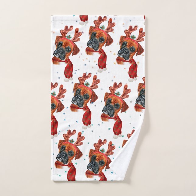 Caja linda Boxer con cuernos de reno Navidad (Toalla de mano)