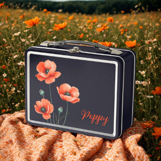 Caja metálica para almuerzo de amapolas en acuarel