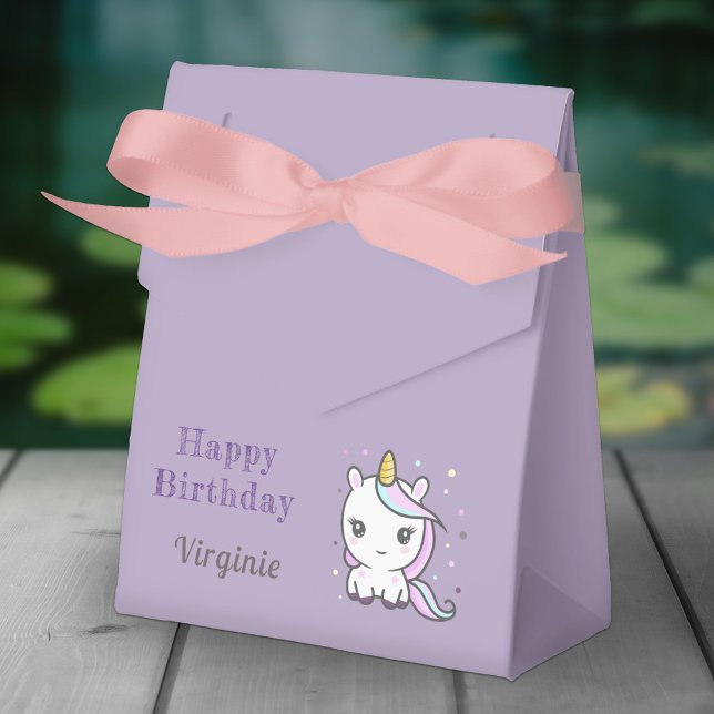 Caja morada de favores por cumpleaños con unicorni (Cute Unicorn Favor Box)