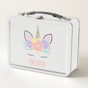 Caja para almuerzo cara floral Unicornio arcoíris