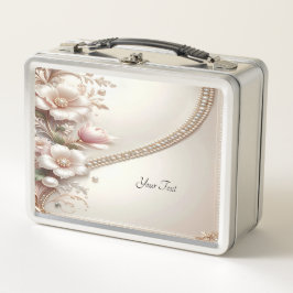 Caja para almuerzo con adornos florales y perlas