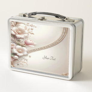 Caja para almuerzo con adornos florales y perlas