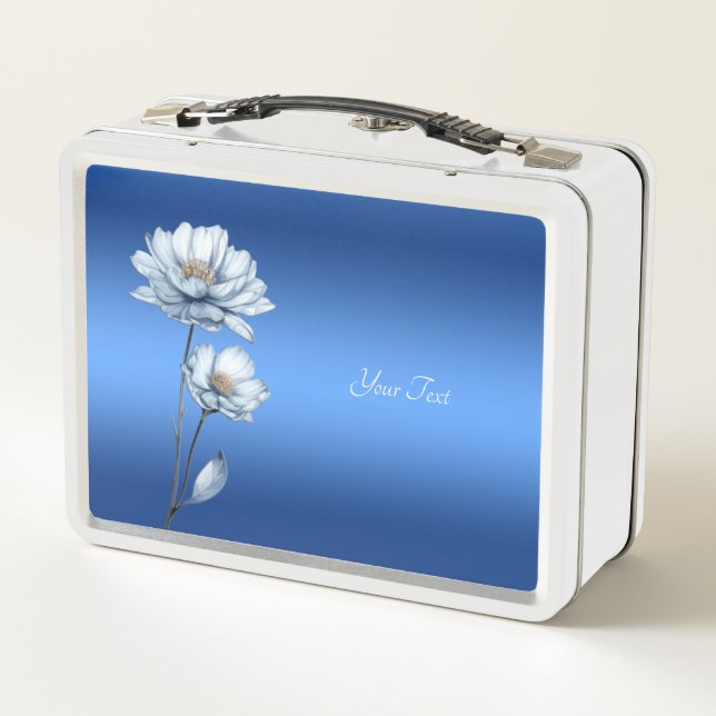 Caja para almuerzo de flores acuarela azules (Reverso)